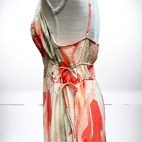 🌻H&M Coral Patterned Drawstring Detail Midi Dress Size Large - Picture 8 of 12
